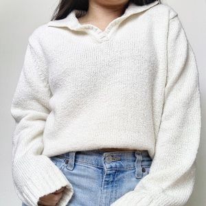 Carolyn Taylor White Cream Knit V-neck Sweater